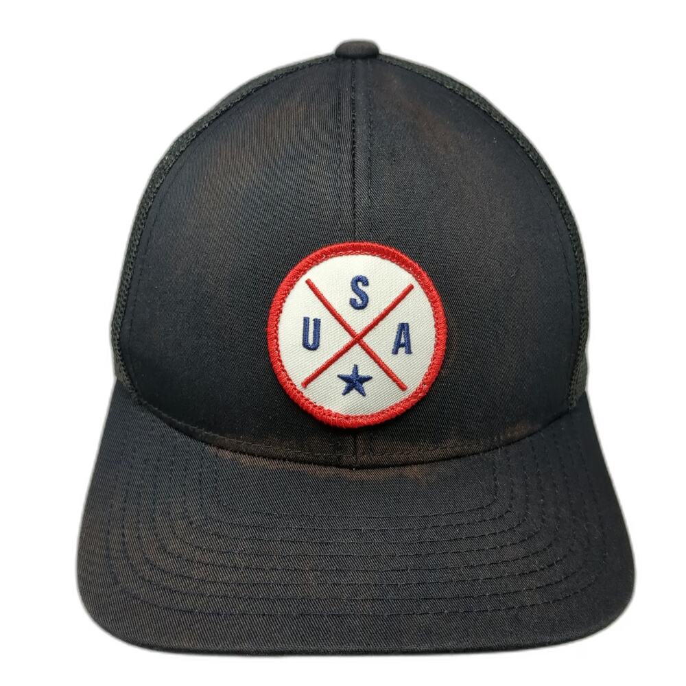 Haka Trucker Hat Black One Size USA Patch Mesh Back Snapback Curved Brim Outdoor